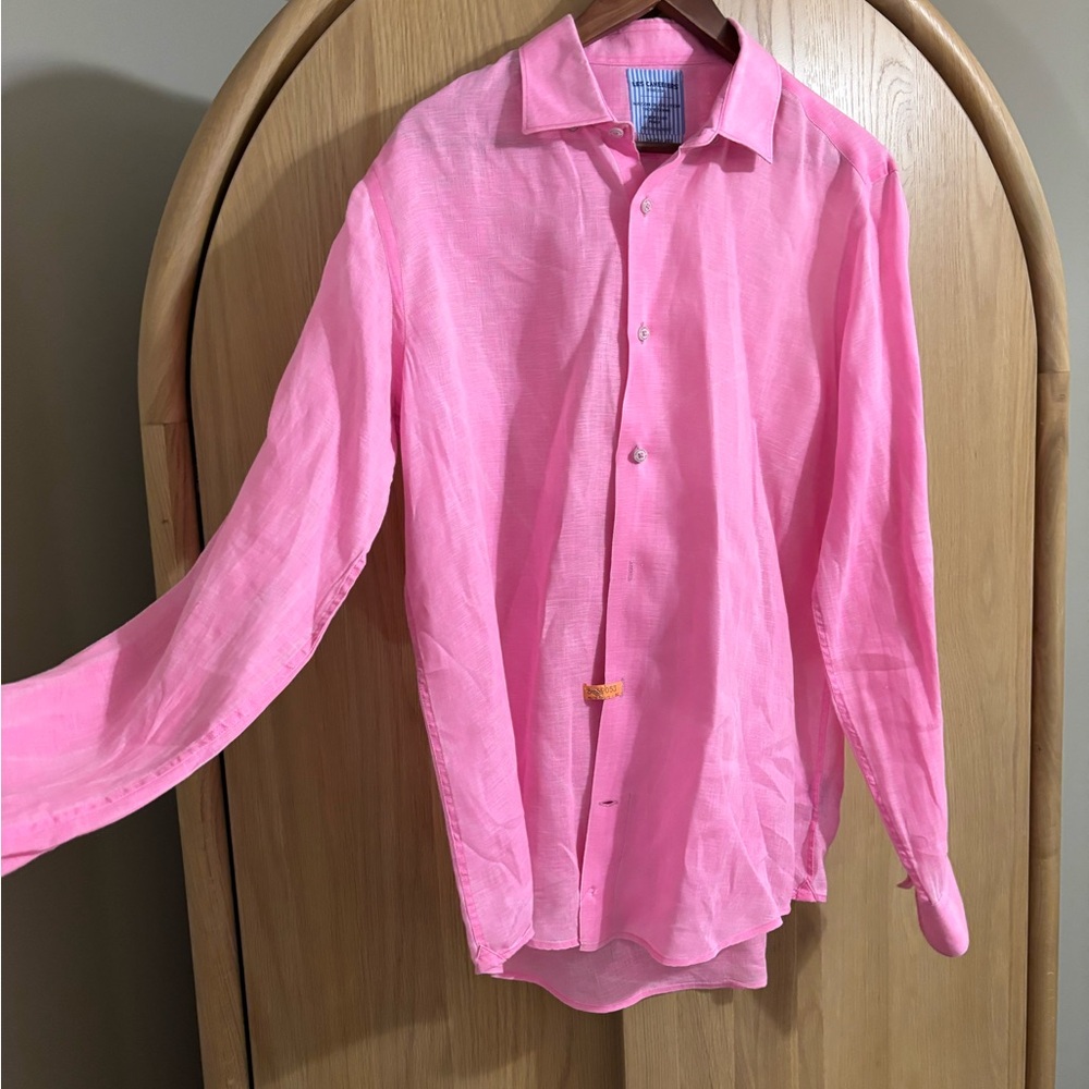 100% Linen Men's Pink Dress Shirt